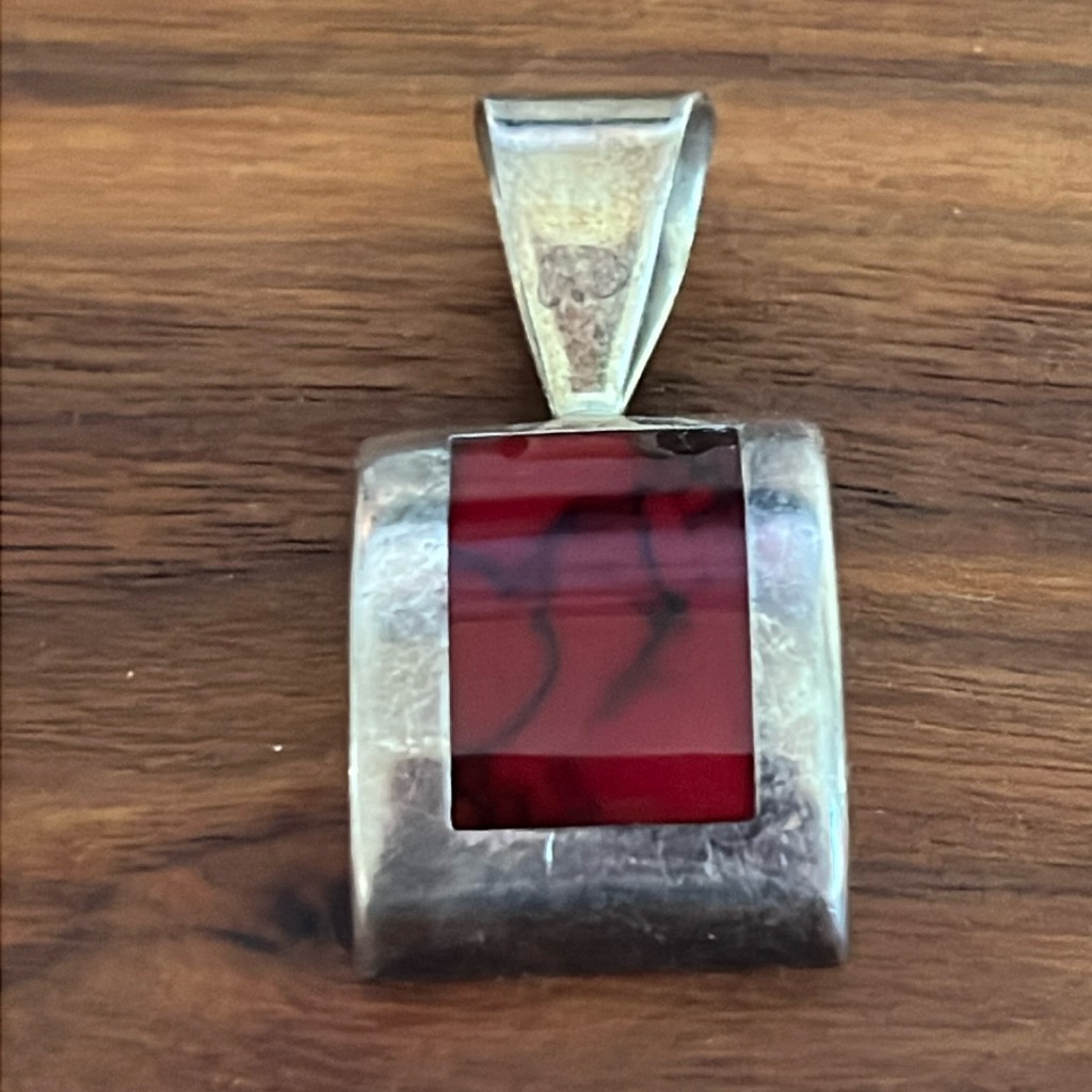 Sterling Silver Silpada Black Veined Red Jasper Domed Pendant 45mm X 21mm